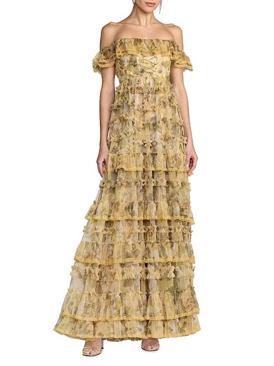 Mac Duggal Women's Floral Tiered Off-The-Shoulder Gown