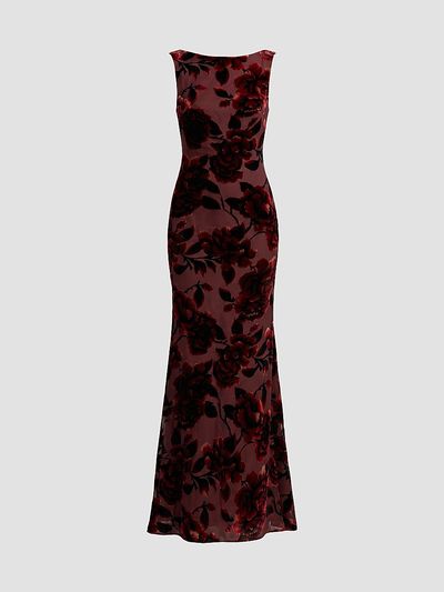 Mac Duggal Women's Floral Velvet Burnout Cowlback Gown
