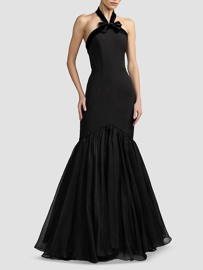 Mac Duggal Women's Halter Bow Mermaid Chiffon Gown