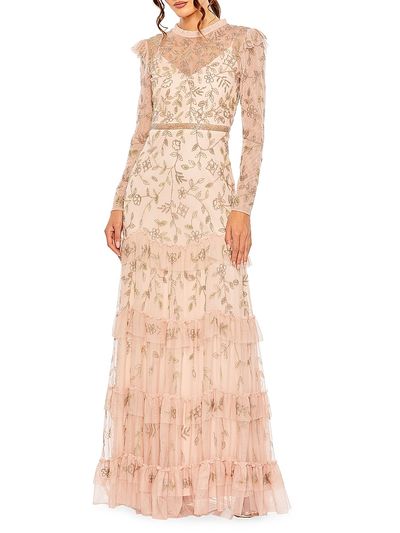 fitted lace wedding dress Mac Duggal Women's Floral Brocade Strapless A Line Gown
