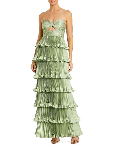 Mac Duggal Women's Ieena Pleated Charmeuse Strapless Tiered Ruffle Gown