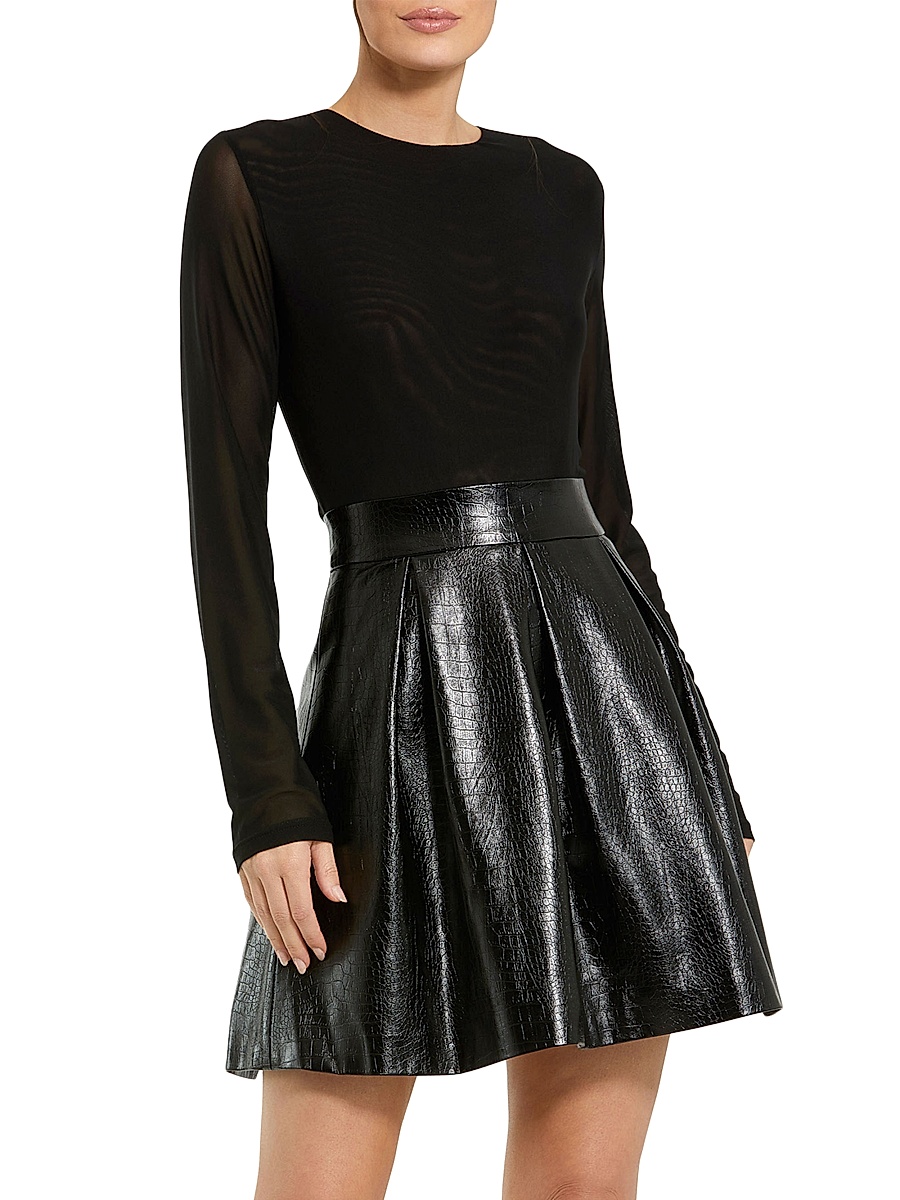 knee length dresses for ladies Midnight Frisk Faux Leather Dress & Mesh Top – The Sister's Boutique main image 1