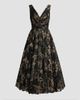 Mac Duggal Women's Metallic Lace V-Neck A-Line Midi Dress - 6