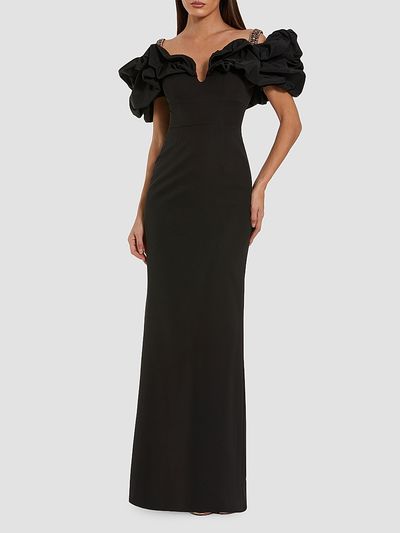 Mac Duggal Women's Off-The-Shoulder Puff-Sleeve Crepe Gown