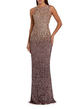 Mac Duggal Women's Ombré Sequin Mesh Open-Back Gown