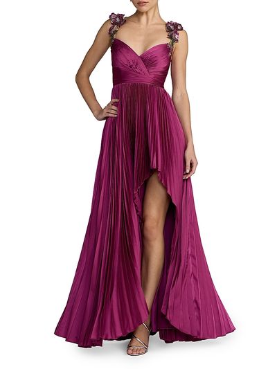 Mac Duggal Women's Petite Charmeuse Floral Strap A-Line Gown