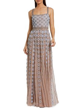 Mac Duggal Women's Petite Embellished Tulle Eyelet A-Line Gown