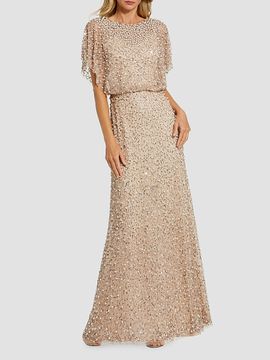 Mac Duggal Women's Petite Embellished Tulle Flutter-Sleeve Shawl Gown