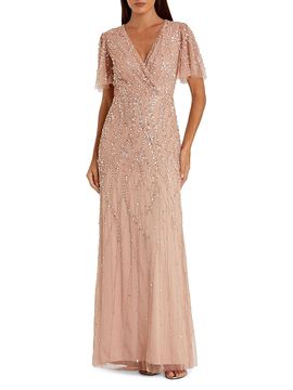 Mac Duggal Women's Petite Embellished Tulle Surplice Column Gown