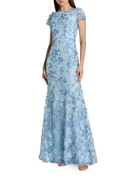 Mac Duggal Women's Petite Floral-Appliquéd Trumpet Gown
