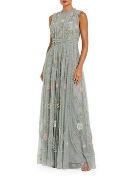Mac Duggal Women's Petite Floral-Embroidered Ruffled Mesh Gown