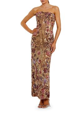 Mac Duggal Women's Petite Sequined Floral Strapless Cocktail Maxi Dress