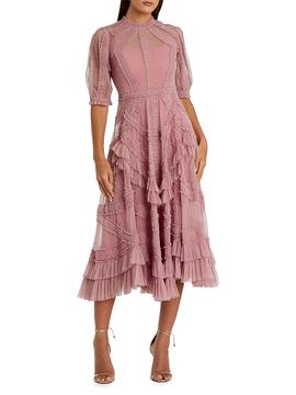 Mac Duggal Women's Petite Tulle Ruffle Tiered Midi-Dress