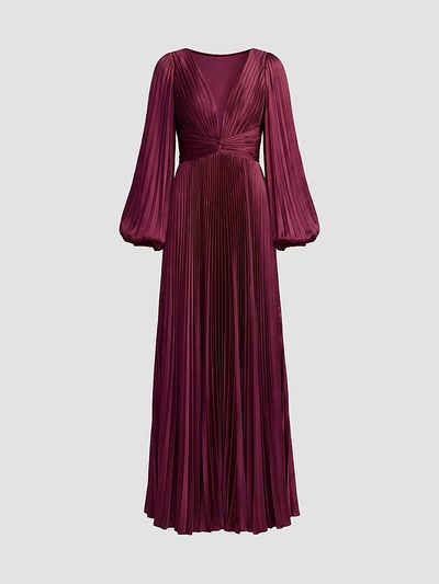 Mac Duggal Women's Pleated Charmeuse Deep V-Neck Gown