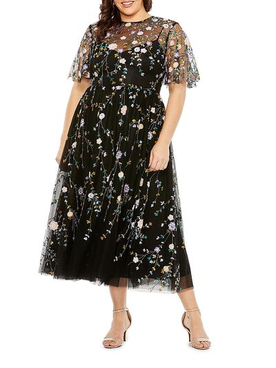 Mac Duggal - Women's Plus Embellished Floral Fit & Flare Midi-Dress