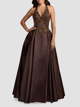 Mac Duggal Women's Satin Beaded-Bodice Gown