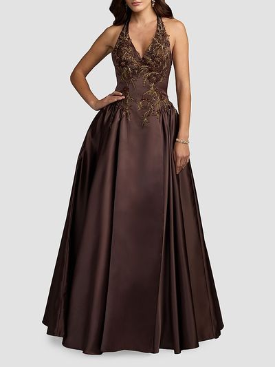 Mac Duggal Women's Satin Beaded-Bodice Gown