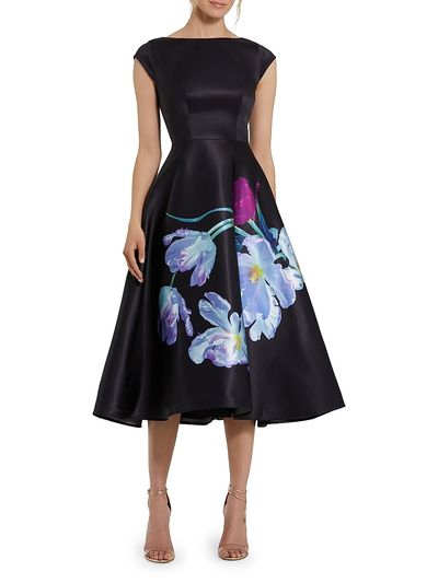 Mac Duggal Women's Satin Painted Floral Cocktail Dress