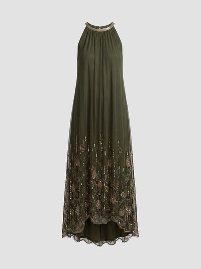 Mac Duggal Women's Sequined Pleated Halter Midi Dress