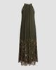 Mac Duggal Women's Sequined Pleated Halter Midi Dress - 5