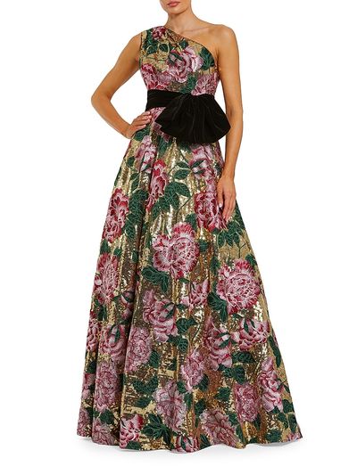 Mac Duggal Women's Velvet Bow One-Shoulder Sequin Ballgown