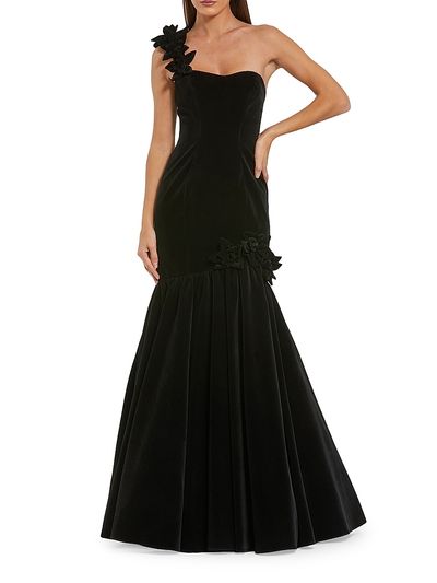 Mac Duggal Women's Velvet One-Shoulder Trumpet Bubble Hem Gown