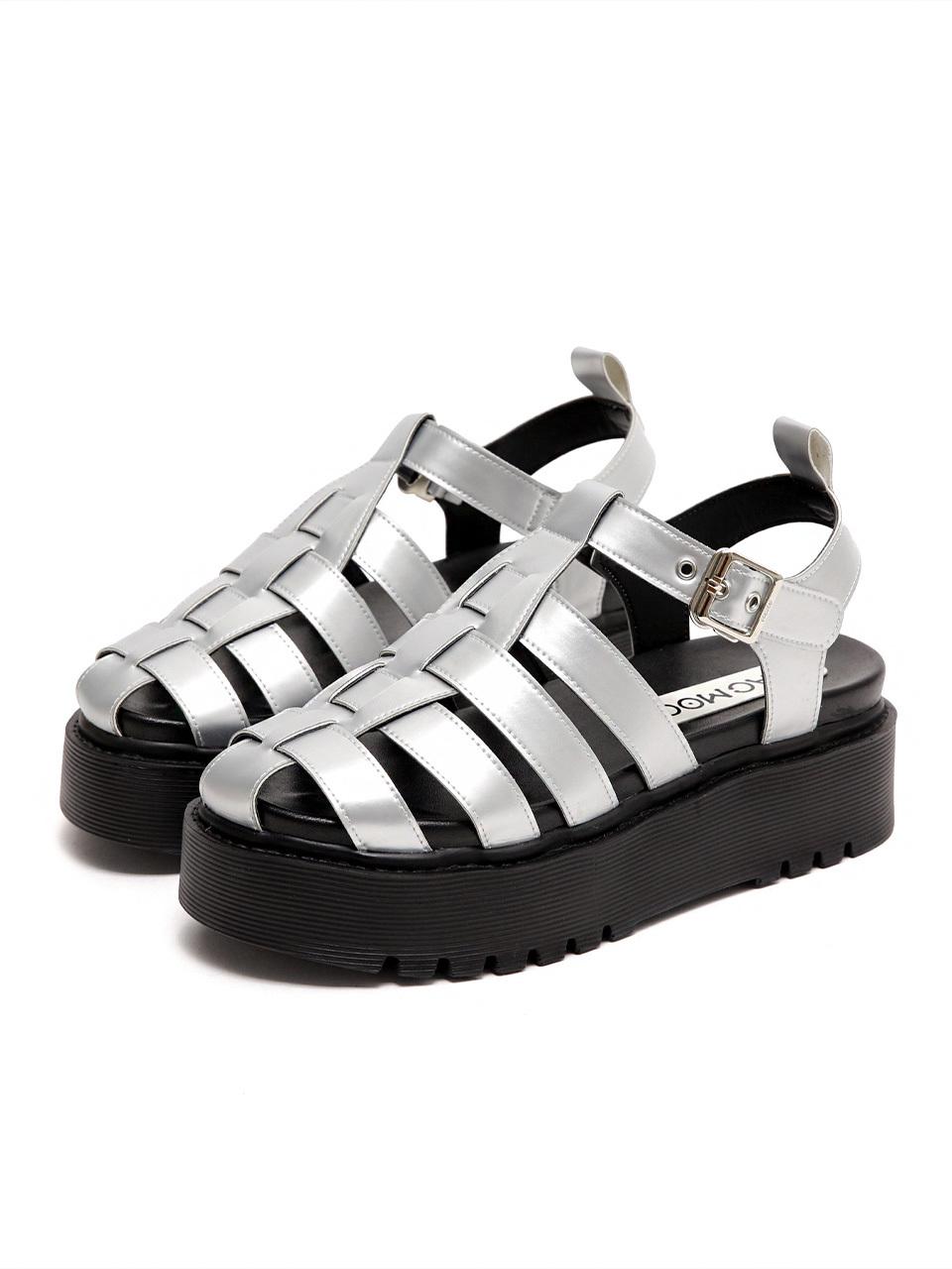 MAC MOC Cushioned Strap Fisherman Platform Sandals [Black/Beige/Silver]