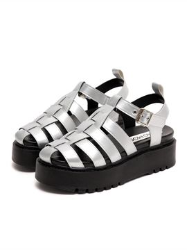 MAC MOC Cushioned Strap Fisherman Platform Sandals [Black/Beige/Silver]