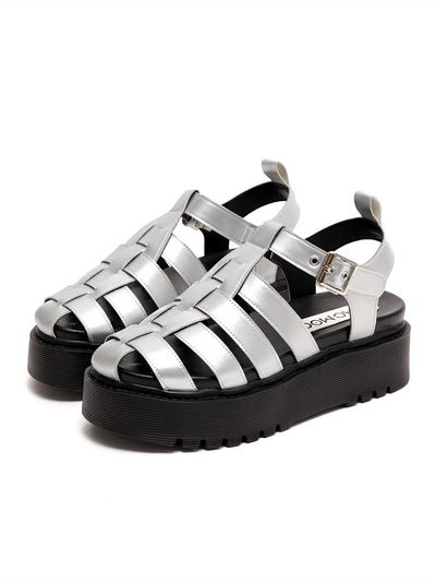MAC MOC Cushioned Strap Fisherman Platform Sandals [Black/Beige/Silver]