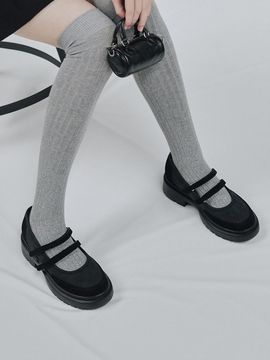 MAC MOC Double Velcro Mary Jane Casual Sneakers [Black, Beige]