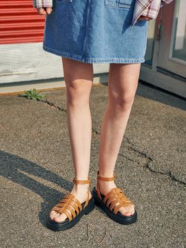 MAC MOC Frame Unique Fisherman Strap Lightweight Sandals [Black, Light Brown]