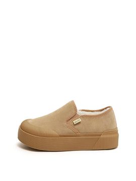 MAC MOC Leather Fur-Lined Round-Shaped Winter Sneakers [Black/Camel/Taupe]