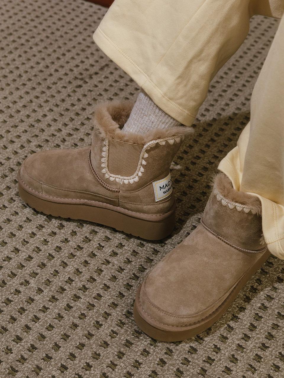 MAC MOC Leather Wool-Lined Winter Boots [Black, Camel, Khaki]