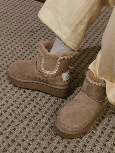 MAC MOC Leather Wool-Lined Winter Boots [Black, Camel, Khaki]