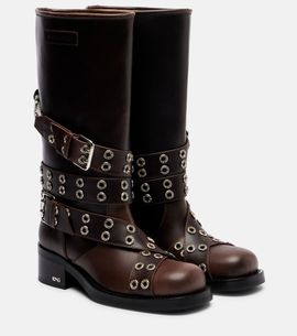 Mach & Mach Mach & Mach Buckle Belt embellished leather biker boots