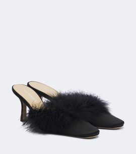 Mach & Mach Mach & Mach Carolyn feather-trimmed satin mules