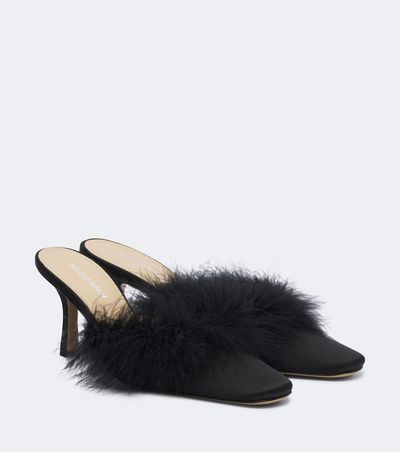 Mach & Mach Mach & Mach Carolyn feather-trimmed satin mules