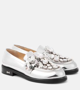 Mach & Mach Mach & Mach Crystal-embellished metallic leather loafers