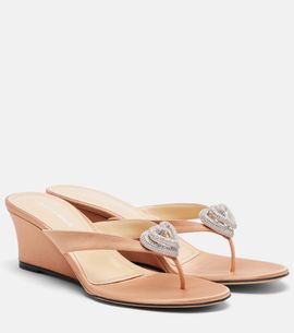 Mach & Mach Mach & Mach Double Heart satin wedge thong sandals