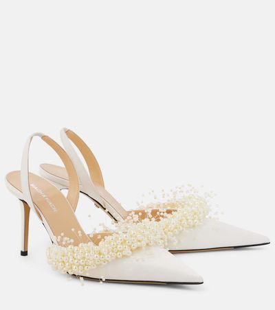 Mach & Mach Mach & Mach Floating Pearl 85 satin slingback pumps