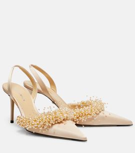 Mach & Mach Mach & Mach Floating Pearls 85 satin slingback pumps