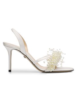 Mach & Mach Women's 85MM Imitation-Pearl-Embellished Satin Sandals