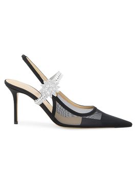 Mach & Mach Women's Lotus Flower 85MM Mesh Slingback Pumps