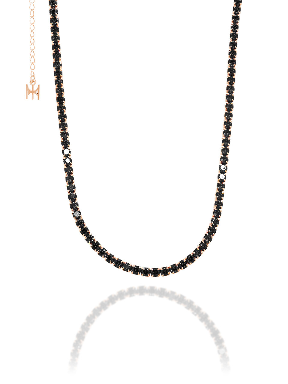 MACIER [S925] Black Mini Tennis Necklace (Rose Gold)