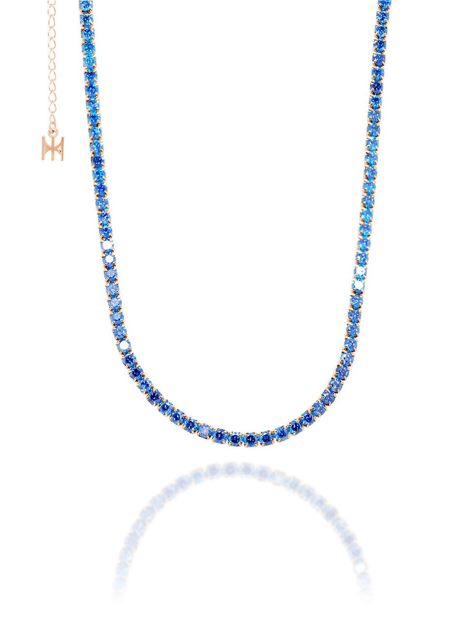 MACIER [S925] Blue Mini Tennis Necklace (Rose Gold)