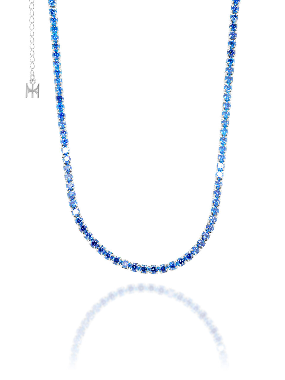 MACIER [S925] Blue Mini Tennis Necklace (White Silver)
