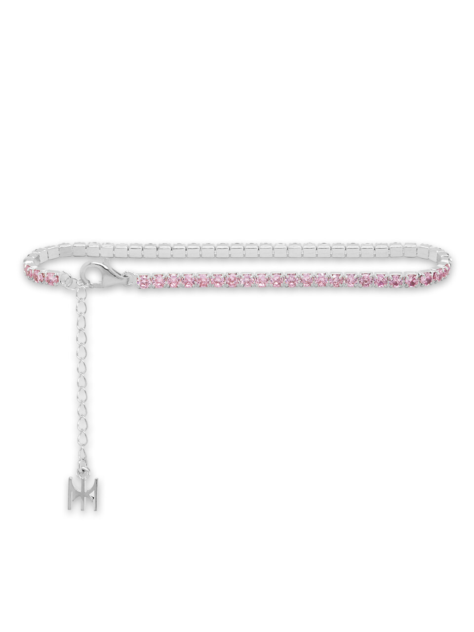 MACIER [S925] Pink Mini Tennis Bracelet (White Silver)