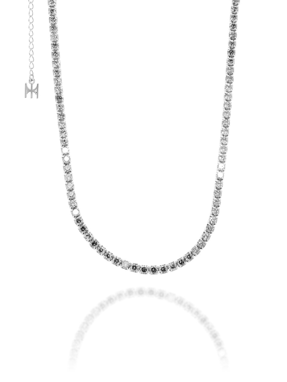 MACIER [S925] White Mini Tennis Necklace (White Silver)