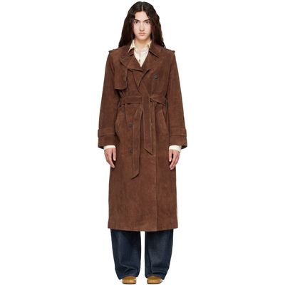 MACKAGE MACKAGE Brown Gael-SU Maxi Suede Trench Coat