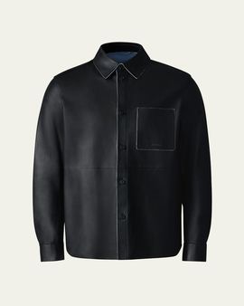 Mackage Men's Remington Contrast-Trim Leather Shirt Jacket
